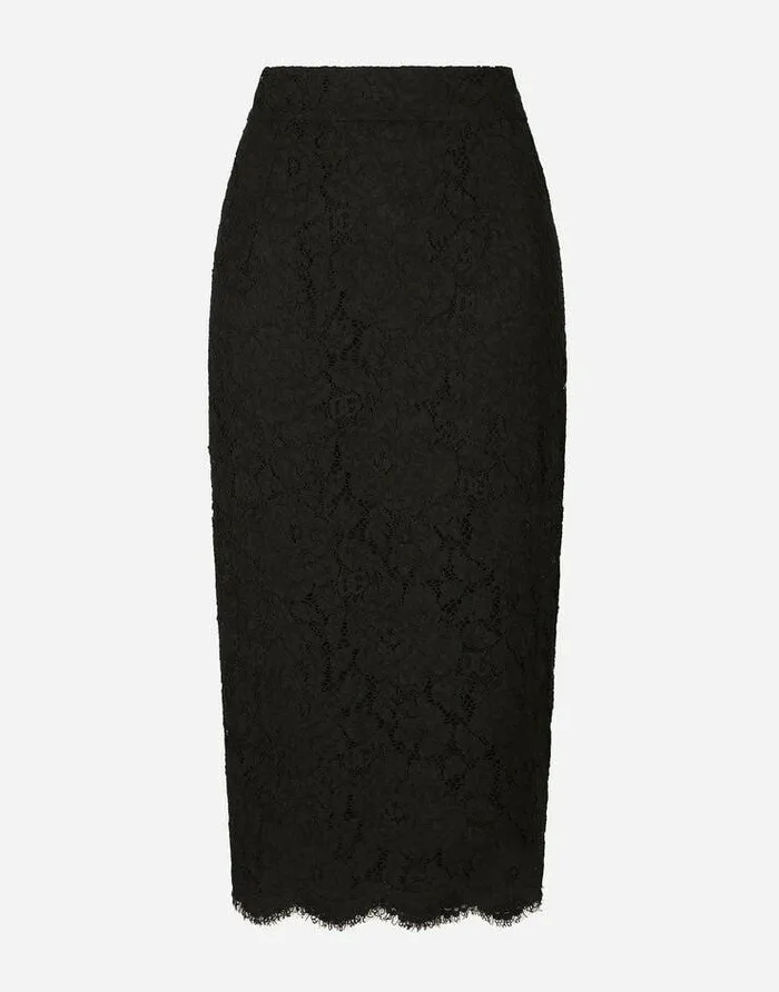 Dolce and Gabbana Skirts Women Branded Stretch Lace Midi Skirt Black