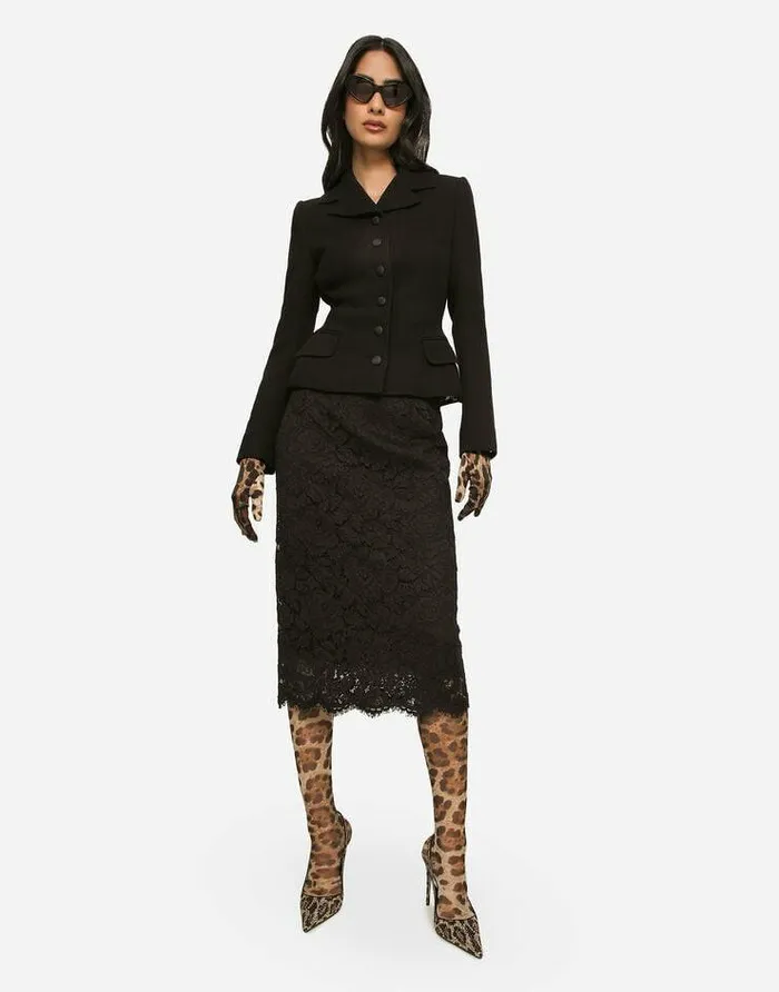 Dolce and Gabbana Skirts Women Branded Stretch Lace Midi Skirt Black Dolce and Gabbana Skirts Women Branded Stretch Lace Midi Skirt Black