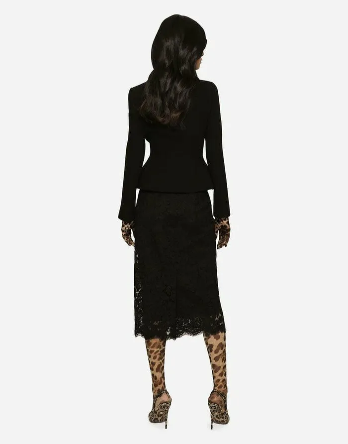 Dolce and Gabbana Skirts Women Branded Stretch Lace Midi Skirt Black Dolce and Gabbana Skirts Women Branded Stretch Lace Midi Skirt Black