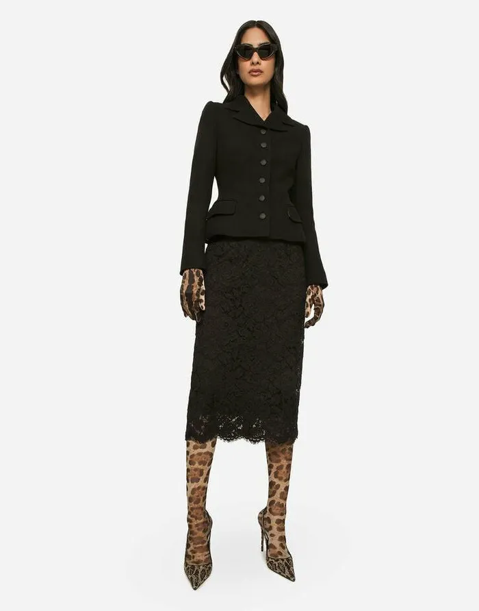Dolce and Gabbana Skirts Women Branded Stretch Lace Midi Skirt Black Dolce and Gabbana Skirts Women Branded Stretch Lace Midi Skirt Black