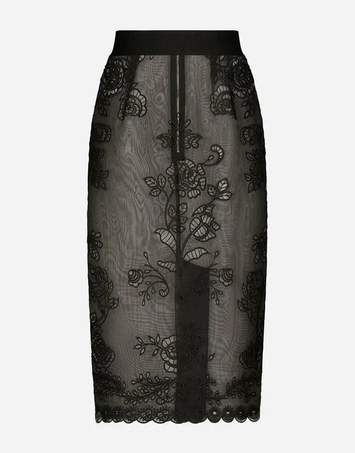 Dolce and Gabbana Skirts Women Crinoline Calflength Skirt With Inlay Embellishment Black