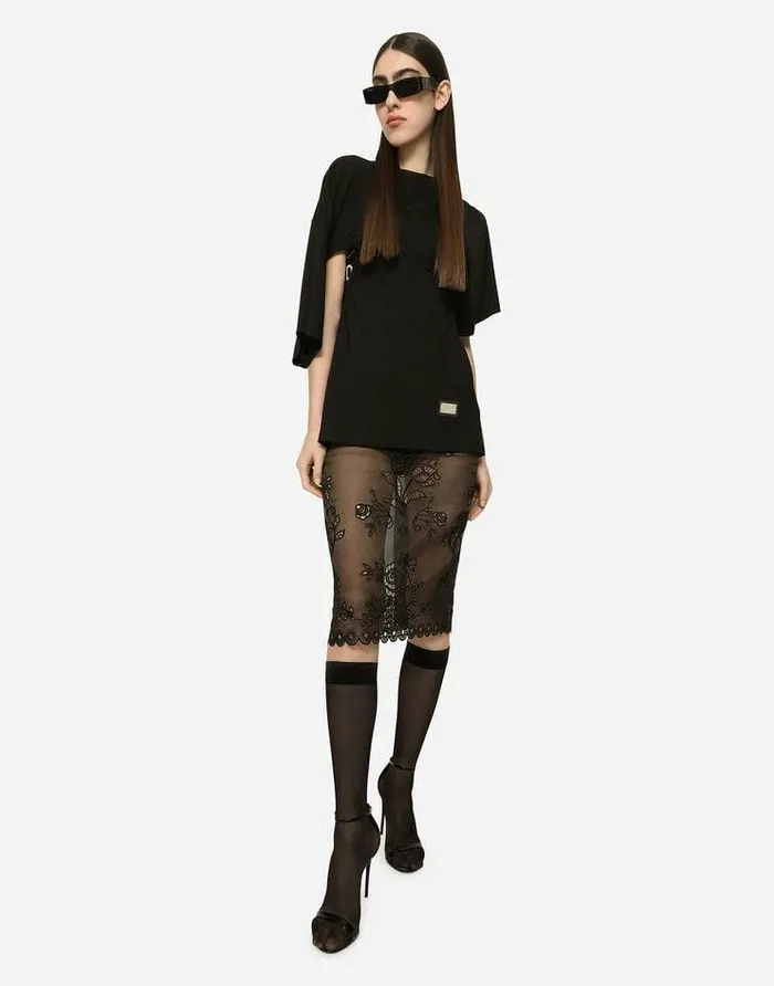 Dolce and Gabbana Skirts Women Crinoline Calflength Skirt With Inlay Embellishment Black Dolce and Gabbana Skirts Women Crinoline Calflength Skirt With Inlay Embellishment Black