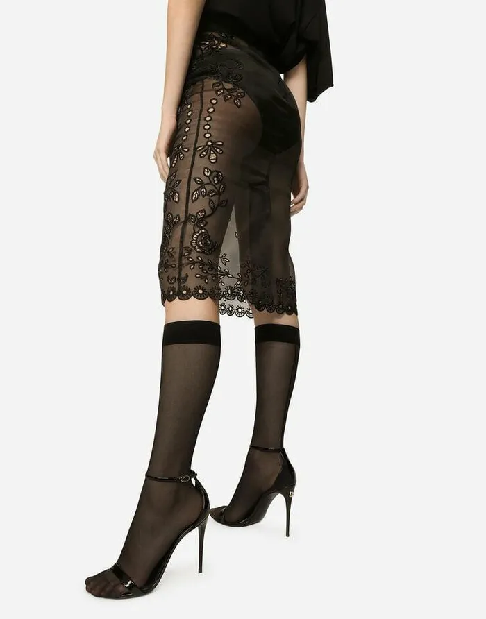 Dolce and Gabbana Skirts Women Crinoline Calflength Skirt With Inlay Embellishment Black Dolce and Gabbana Skirts Women Crinoline Calflength Skirt With Inlay Embellishment Black