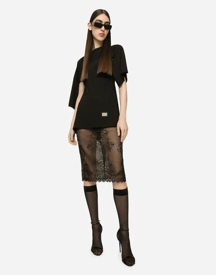 Dolce and Gabbana Skirts Women Crinoline Calflength Skirt With Inlay Embellishment Black Dolce and Gabbana Skirts Women Crinoline Calflength Skirt With Inlay Embellishment Black