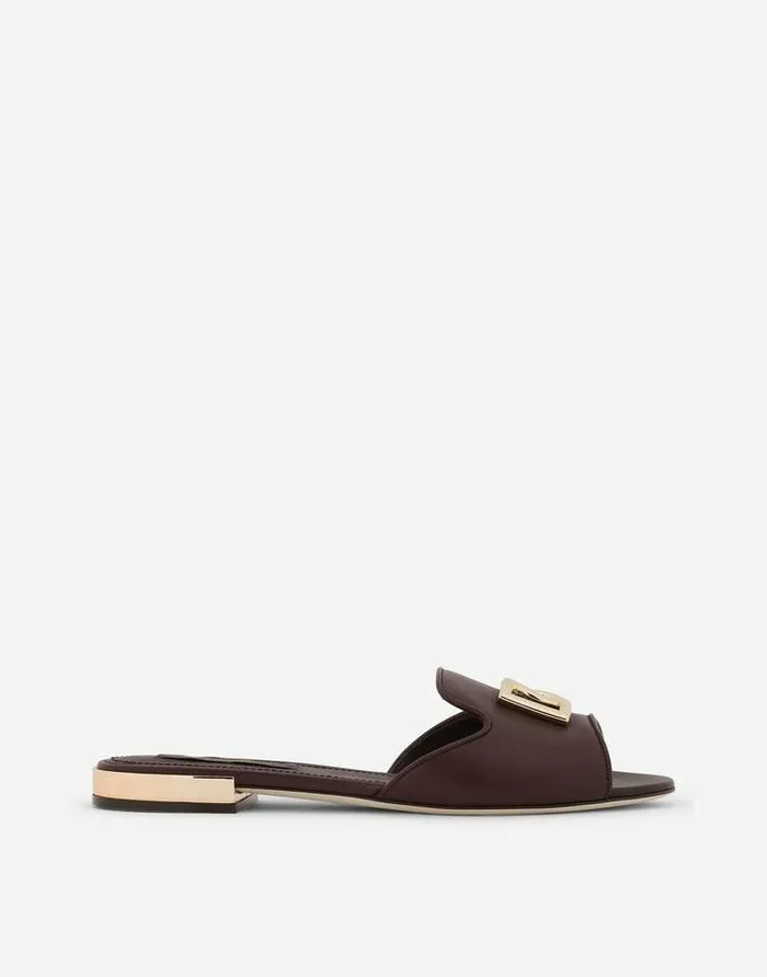 Dolce and Gabbana Slides And Mules Women Calfskin Slides With DG Logo Bordeaux Dolce and Gabbana Slides And Mules Women Calfskin Slides With DG Logo Bordeaux