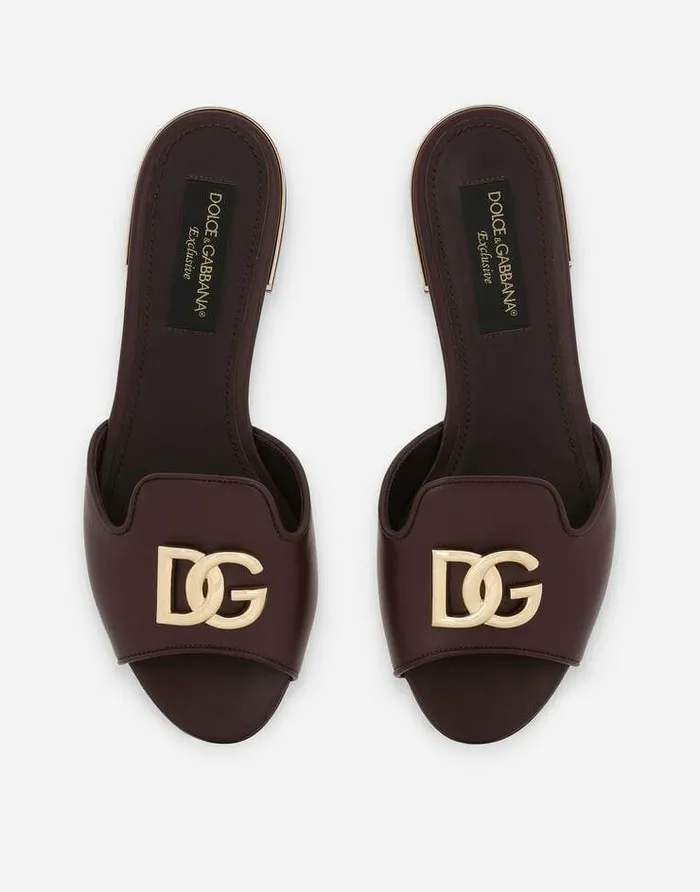 Dolce and Gabbana Slides And Mules Women Calfskin Slides With DG Logo Bordeaux Dolce and Gabbana Slides And Mules Women Calfskin Slides With DG Logo Bordeaux