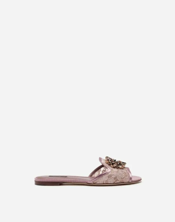 Dolce and Gabbana Slides And Mules Women Lace Rainbow Slides With Brooch Detailing Blush Dolce and Gabbana Slides And Mules Women Lace Rainbow Slides With Brooch Detailing Blush