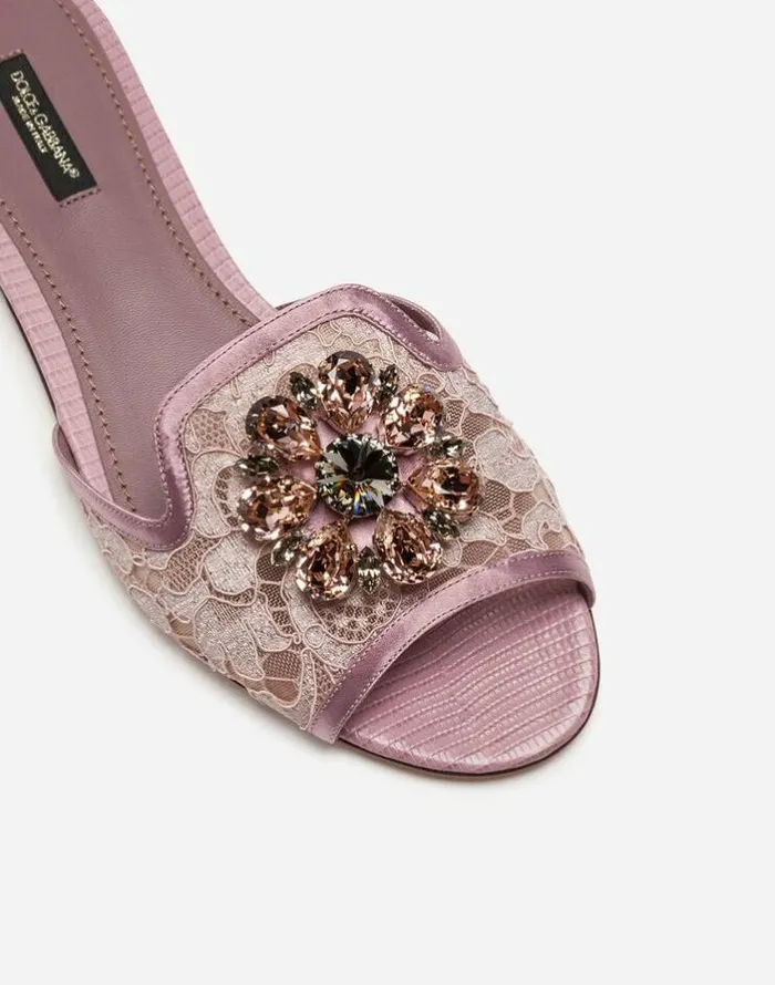 Dolce and Gabbana Slides And Mules Women Lace Rainbow Slides With Brooch Detailing Blush Dolce and Gabbana Slides And Mules Women Lace Rainbow Slides With Brooch Detailing Blush