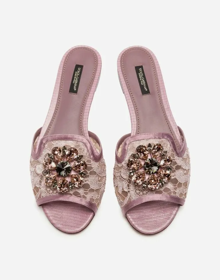 Dolce and Gabbana Slides And Mules Women Lace Rainbow Slides With Brooch Detailing Blush Dolce and Gabbana Slides And Mules Women Lace Rainbow Slides With Brooch Detailing Blush