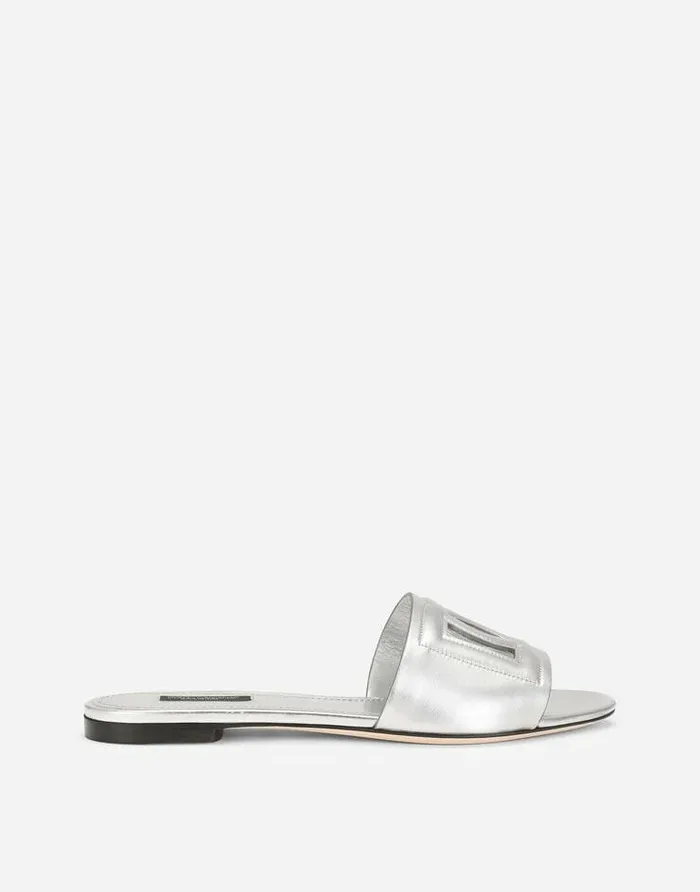 Dolce and Gabbana Slides And Mules Women Nappa Mordore Slides With DG Millennials Logo Silver Dolce and Gabbana Slides And Mules Women Nappa Mordore Slides With DG Millennials Logo Silver