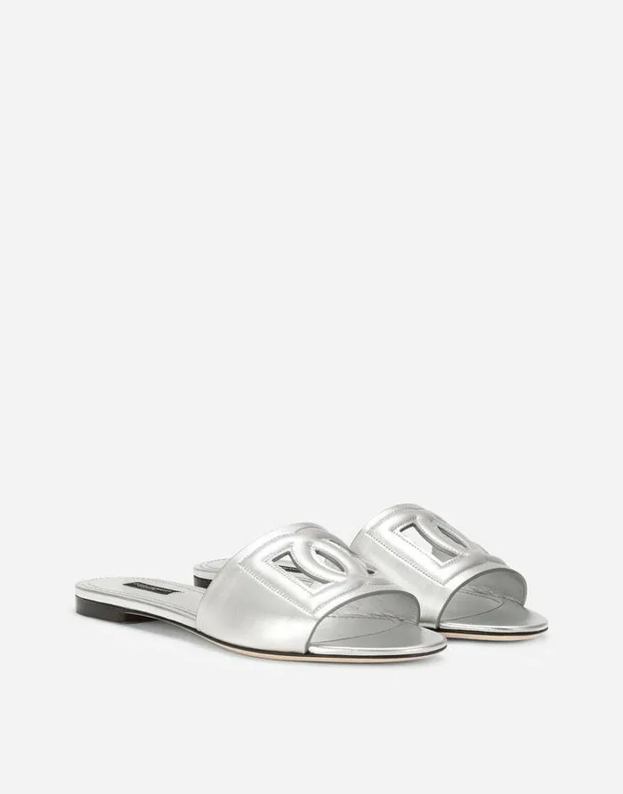 Dolce and Gabbana Slides And Mules Women Nappa Mordore Slides With DG Millennials Logo Silver Dolce and Gabbana Slides And Mules Women Nappa Mordore Slides With DG Millennials Logo Silver