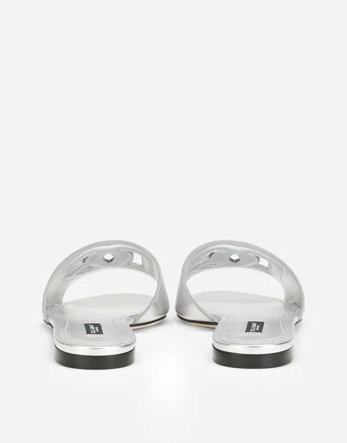 Dolce and Gabbana Slides And Mules Women Nappa Mordore Slides With DG Millennials Logo Silver Dolce and Gabbana Slides And Mules Women Nappa Mordore Slides With DG Millennials Logo Silver