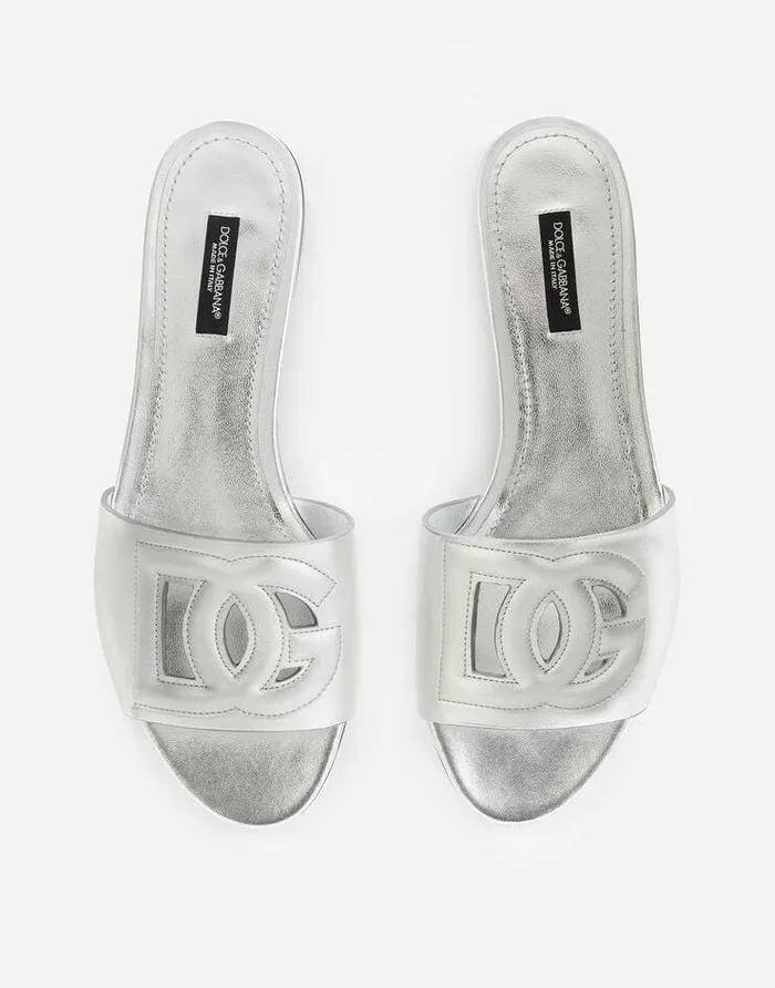 Dolce and Gabbana Slides And Mules Women Nappa Mordore Slides With DG Millennials Logo Silver Dolce and Gabbana Slides And Mules Women Nappa Mordore Slides With DG Millennials Logo Silver