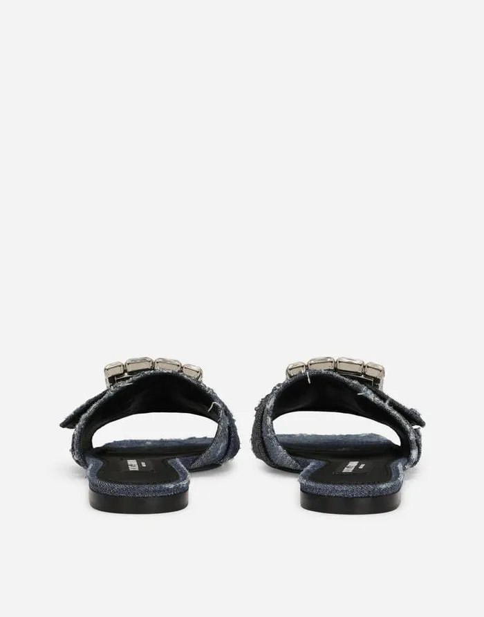 Dolce and Gabbana Slides And Mules Women Patchwork Denim Slides With Rhinestone Buckle Blue Dolce and Gabbana Slides And Mules Women Patchwork Denim Slides With Rhinestone Buckle Blue