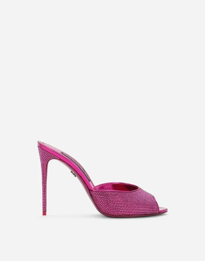 Dolce and Gabbana Slides And Mules Women Satin Mules With Fusible Rhinestones Fuchsia Dolce and Gabbana Slides And Mules Women Satin Mules With Fusible Rhinestones Fuchsia