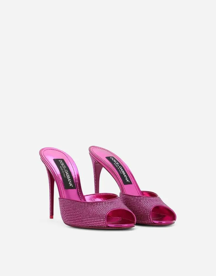 Dolce and Gabbana Slides And Mules Women Satin Mules With Fusible Rhinestones Fuchsia Dolce and Gabbana Slides And Mules Women Satin Mules With Fusible Rhinestones Fuchsia