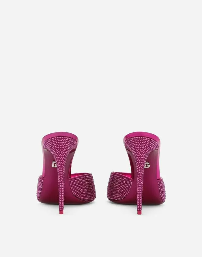 Dolce and Gabbana Slides And Mules Women Satin Mules With Fusible Rhinestones Fuchsia Dolce and Gabbana Slides And Mules Women Satin Mules With Fusible Rhinestones Fuchsia