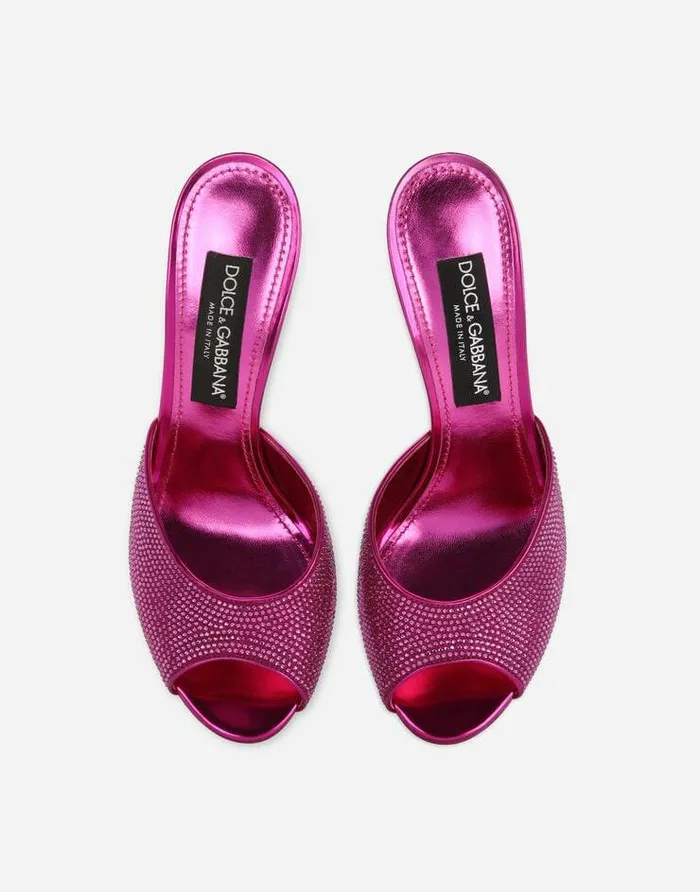 Dolce and Gabbana Slides And Mules Women Satin Mules With Fusible Rhinestones Fuchsia Dolce and Gabbana Slides And Mules Women Satin Mules With Fusible Rhinestones Fuchsia