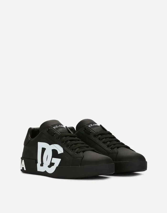 Dolce and Gabbana Sneakers Men Calfskin Nappa Portofino Sneakers With DG Logo Print Black Dolce and Gabbana Sneakers Men Calfskin Nappa Portofino Sneakers With DG Logo Print Black