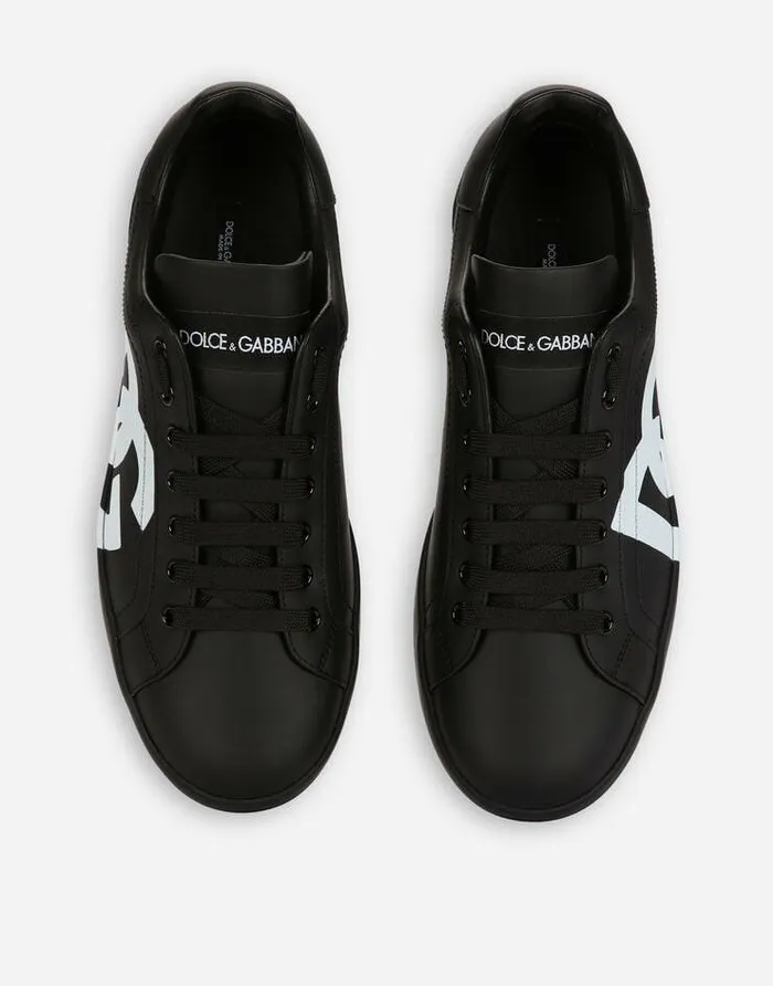 Dolce and Gabbana Sneakers Men Calfskin Nappa Portofino Sneakers With DG Logo Print Black Dolce and Gabbana Sneakers Men Calfskin Nappa Portofino Sneakers With DG Logo Print Black