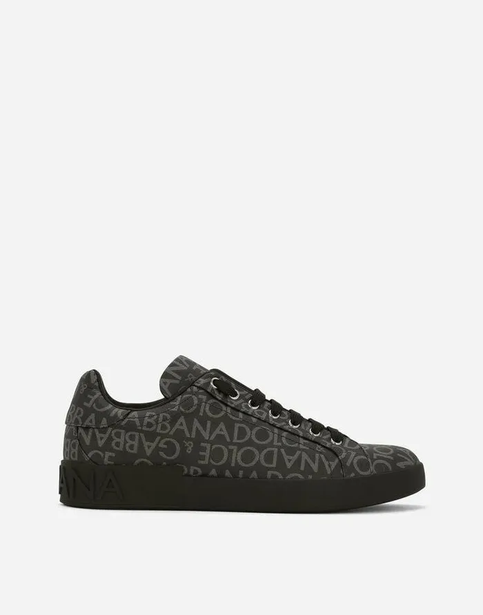 Dolce and Gabbana Sneakers Men Coated Jacquard Portofino Sneakers Multicolor
