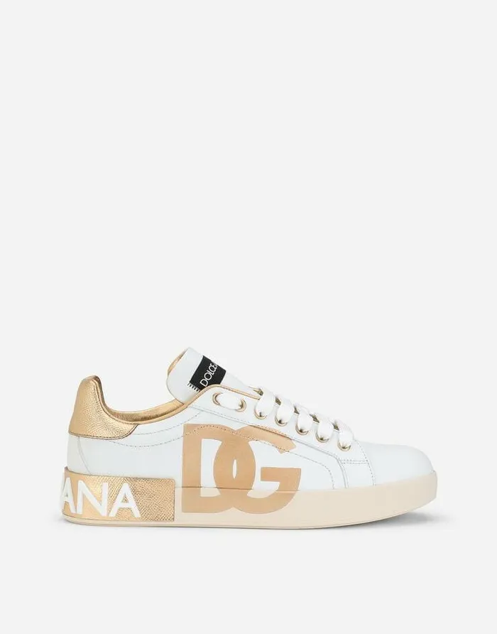 Dolce and Gabbana Sneakers Women Calfskin Portofino Sneakers With DG Logo White Dolce and Gabbana Sneakers Women Calfskin Portofino Sneakers With DG Logo White