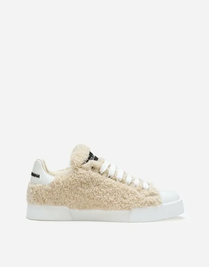 Dolce and Gabbana Sneakers Women Faux Fur Portofino Sneakers White