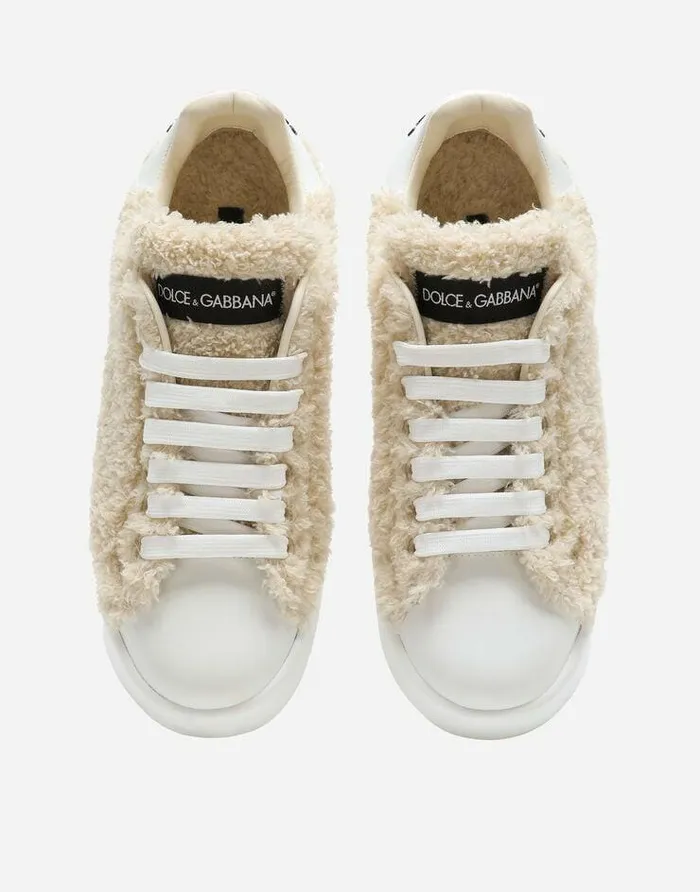 Dolce and Gabbana Sneakers Women Faux Fur Portofino Sneakers White Dolce and Gabbana Sneakers Women Faux Fur Portofino Sneakers White