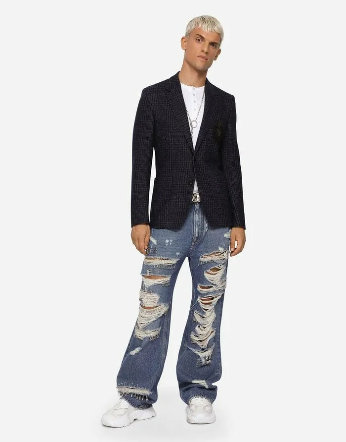 Dolce and Gabbana Suits And Blazers Men Check Jersey Portofino Jacket With Patch Multicolor Dolce and Gabbana Suits And Blazers Men Check Jersey Portofino Jacket With Patch Multicolor