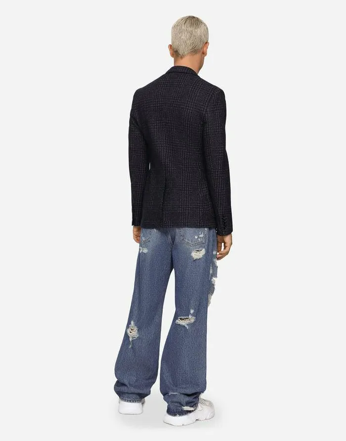 Dolce and Gabbana Suits And Blazers Men Check Jersey Portofino Jacket With Patch Multicolor Dolce and Gabbana Suits And Blazers Men Check Jersey Portofino Jacket With Patch Multicolor