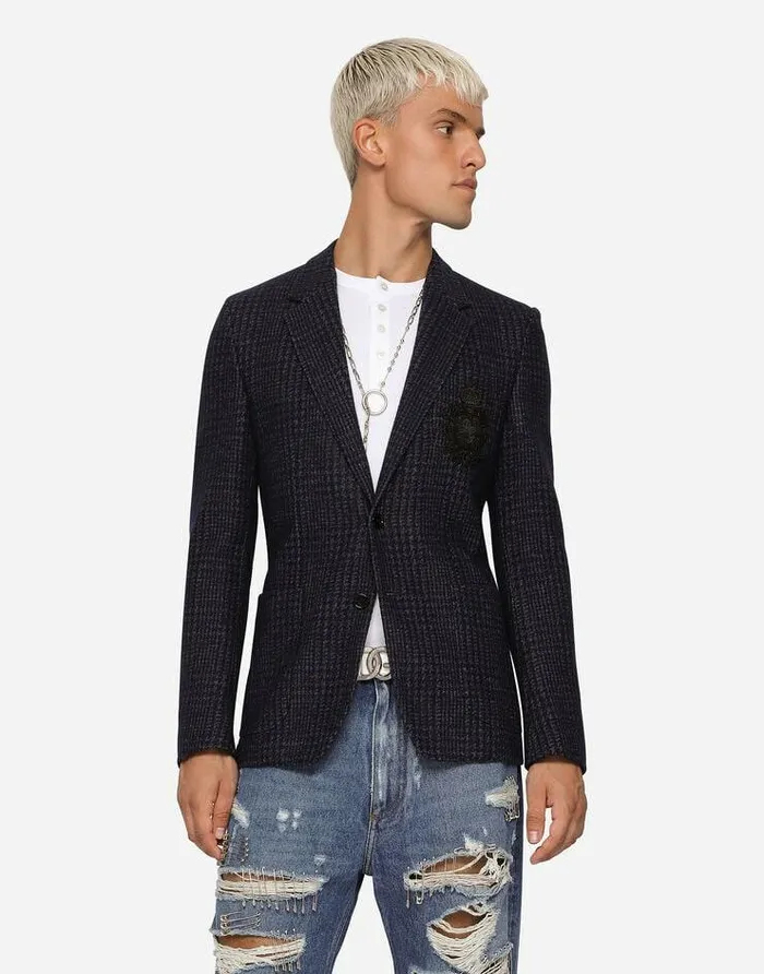Dolce and Gabbana Suits And Blazers Men Check Jersey Portofino Jacket With Patch Multicolor Dolce and Gabbana Suits And Blazers Men Check Jersey Portofino Jacket With Patch Multicolor