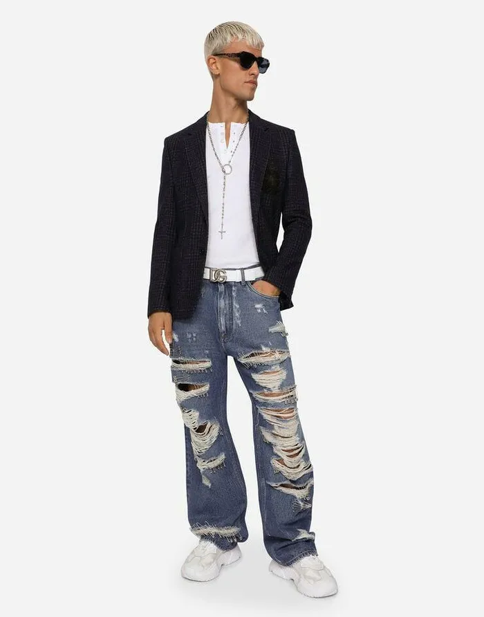Dolce and Gabbana Suits And Blazers Men Check Jersey Portofino Jacket With Patch Multicolor Dolce and Gabbana Suits And Blazers Men Check Jersey Portofino Jacket With Patch Multicolor