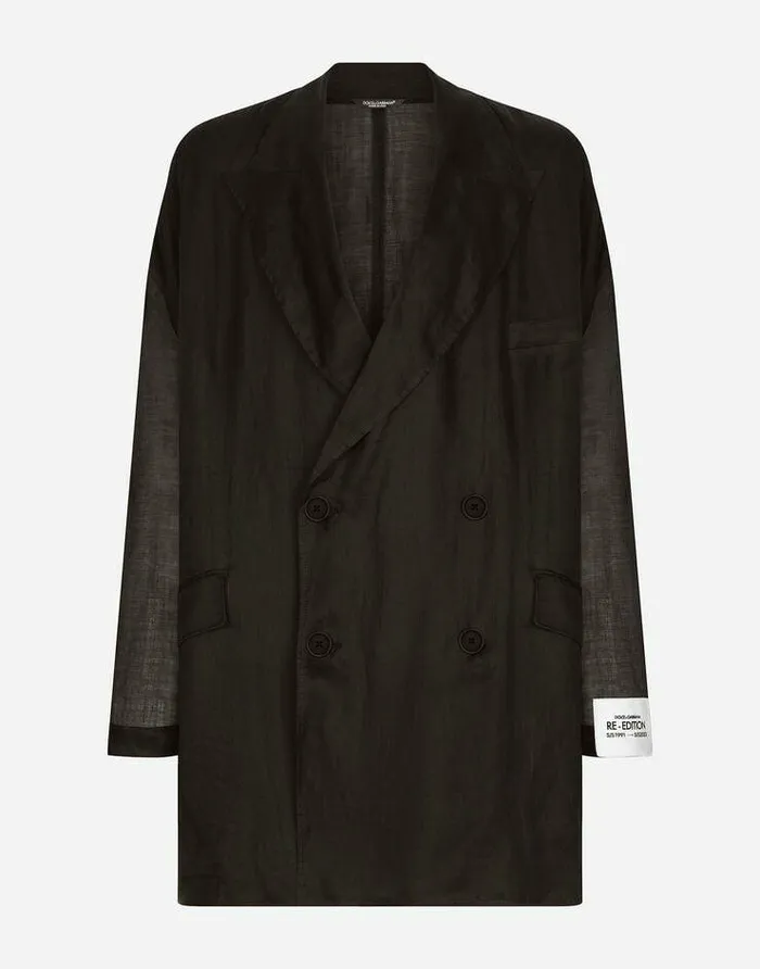 Dolce and Gabbana Suits And Blazers Men Oversize Doublebreasted Linen Jacket Black Dolce and Gabbana Suits And Blazers Men Oversize Doublebreasted Linen Jacket Black