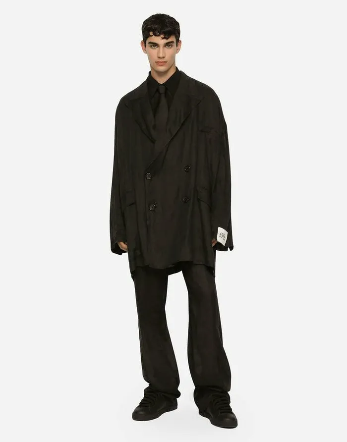 Dolce and Gabbana Suits And Blazers Men Oversize Doublebreasted Linen Jacket Black Dolce and Gabbana Suits And Blazers Men Oversize Doublebreasted Linen Jacket Black