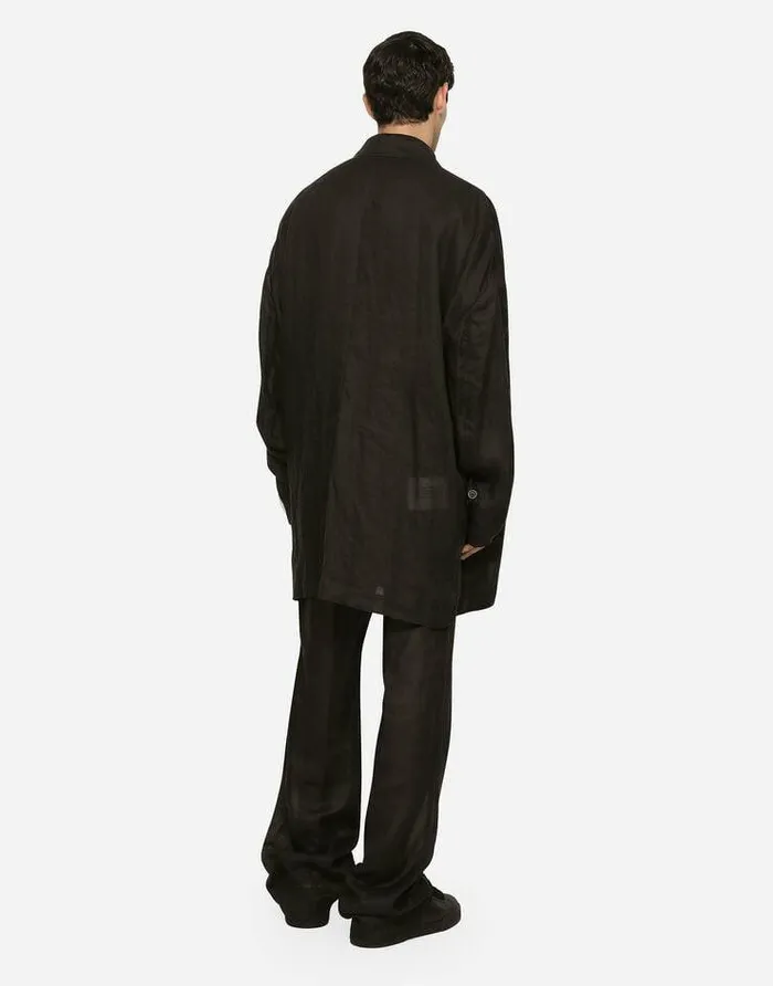 Dolce and Gabbana Suits And Blazers Men Oversize Doublebreasted Linen Jacket Black Dolce and Gabbana Suits And Blazers Men Oversize Doublebreasted Linen Jacket Black