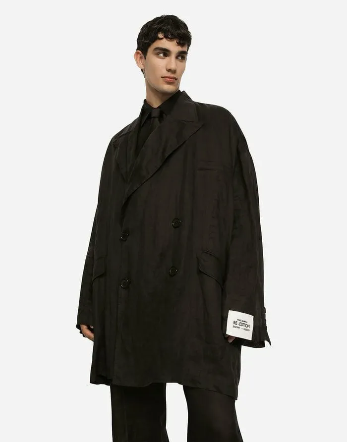 Dolce and Gabbana Suits And Blazers Men Oversize Doublebreasted Linen Jacket Black Dolce and Gabbana Suits And Blazers Men Oversize Doublebreasted Linen Jacket Black