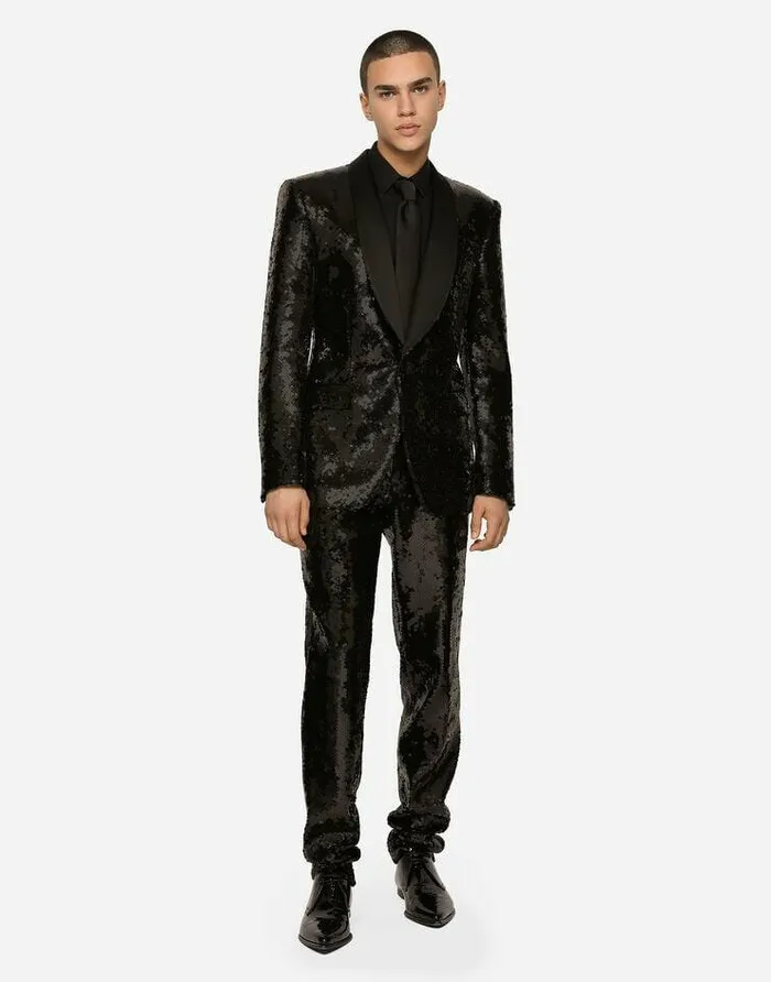 Dolce and Gabbana Suits And Blazers Men Sequined Singlebreasted Siciliafit Tuxedo Suit Black Dolce and Gabbana Suits And Blazers Men Sequined Singlebreasted Siciliafit Tuxedo Suit Black