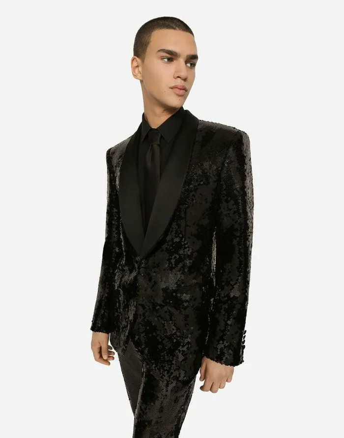 Dolce and Gabbana Suits And Blazers Men Sequined Singlebreasted Siciliafit Tuxedo Suit Black Dolce and Gabbana Suits And Blazers Men Sequined Singlebreasted Siciliafit Tuxedo Suit Black