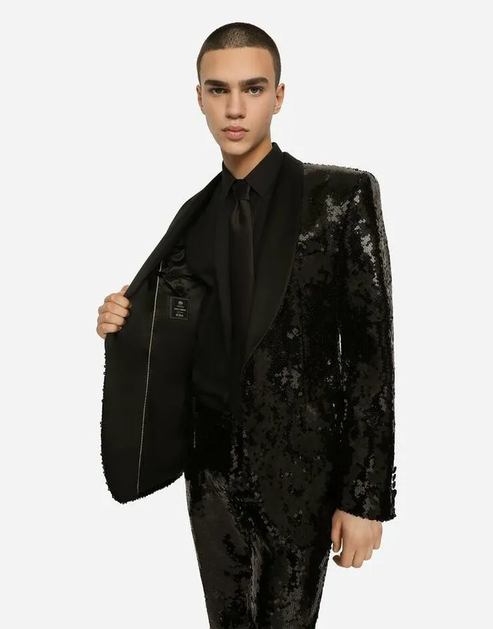 Dolce and Gabbana Suits And Blazers Men Sequined Singlebreasted Siciliafit Tuxedo Suit Black Dolce and Gabbana Suits And Blazers Men Sequined Singlebreasted Siciliafit Tuxedo Suit Black