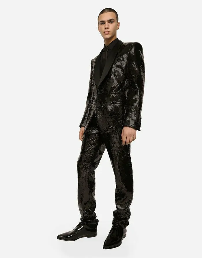 Dolce and Gabbana Suits And Blazers Men Sequined Singlebreasted Siciliafit Tuxedo Suit Black Dolce and Gabbana Suits And Blazers Men Sequined Singlebreasted Siciliafit Tuxedo Suit Black