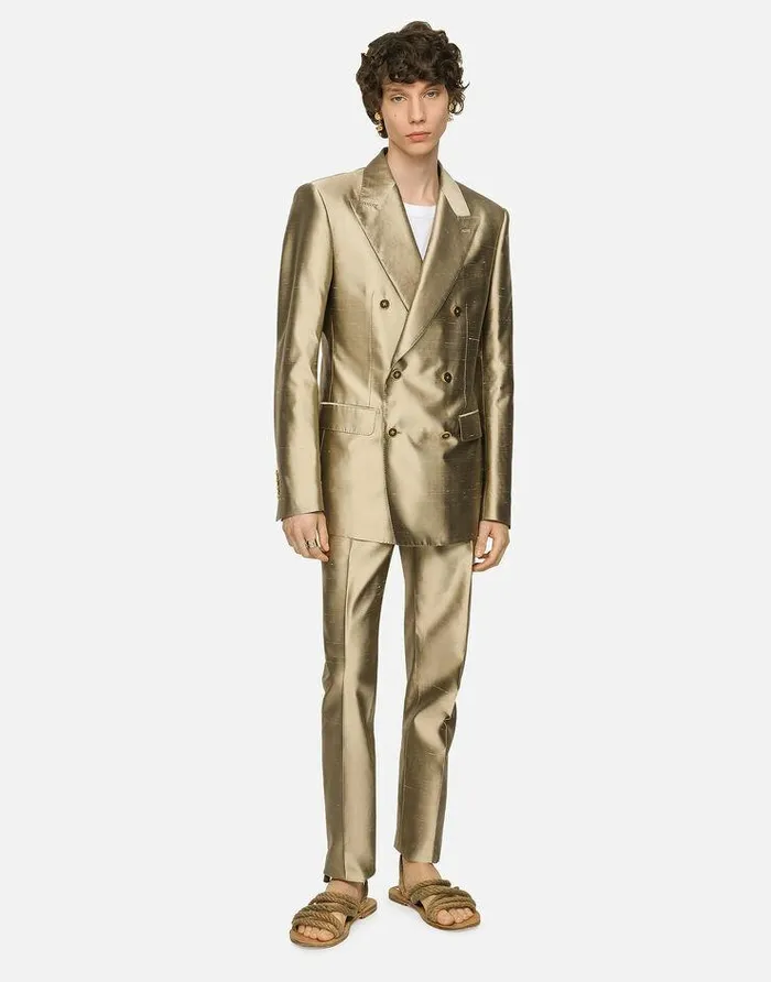 Dolce and Gabbana Suits And Blazers Men Shantung Silk Doublebreasted Siciliafit Suit Beige Dolce and Gabbana Suits And Blazers Men Shantung Silk Doublebreasted Siciliafit Suit Beige
