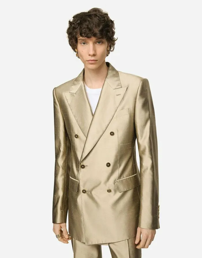 Dolce and Gabbana Suits And Blazers Men Shantung Silk Doublebreasted Siciliafit Suit Beige Dolce and Gabbana Suits And Blazers Men Shantung Silk Doublebreasted Siciliafit Suit Beige