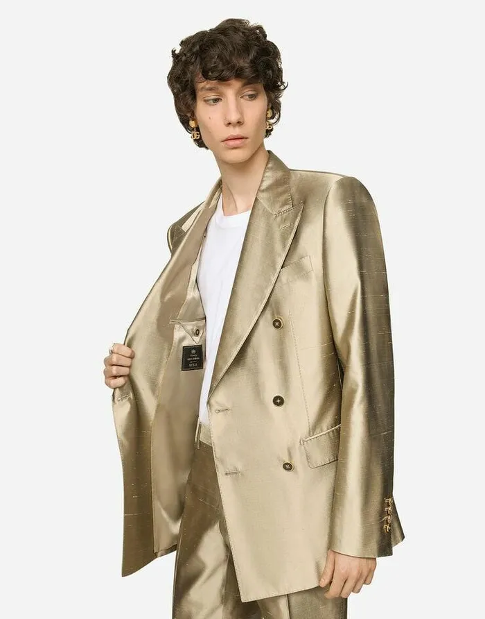 Dolce and Gabbana Suits And Blazers Men Shantung Silk Doublebreasted Siciliafit Suit Beige Dolce and Gabbana Suits And Blazers Men Shantung Silk Doublebreasted Siciliafit Suit Beige