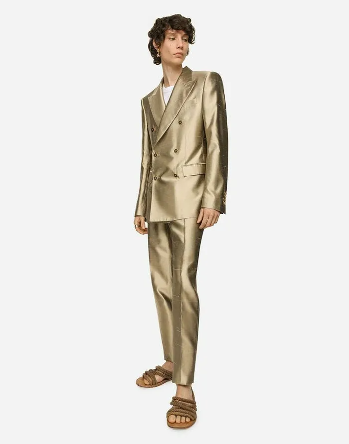 Dolce and Gabbana Suits And Blazers Men Shantung Silk Doublebreasted Siciliafit Suit Beige Dolce and Gabbana Suits And Blazers Men Shantung Silk Doublebreasted Siciliafit Suit Beige