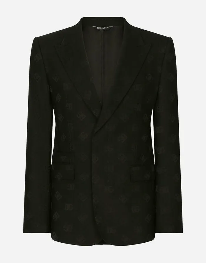 Dolce and Gabbana Suits And Blazers Men Singlebreasted Wool Siciliafit Jacket With Jacquard DG Detailing Black Dolce and Gabbana Suits And Blazers Men Singlebreasted Wool Siciliafit Jacket With Jacquard DG Detailing Black
