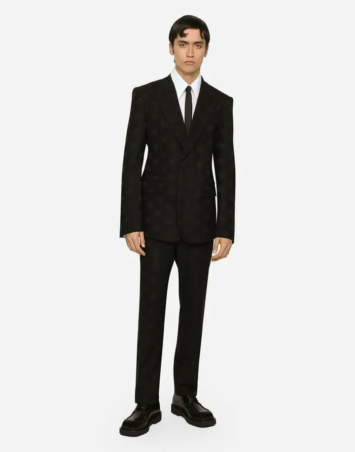 Dolce and Gabbana Suits And Blazers Men Singlebreasted Wool Siciliafit Jacket With Jacquard DG Detailing Black Dolce and Gabbana Suits And Blazers Men Singlebreasted Wool Siciliafit Jacket With Jacquard DG Detailing Black