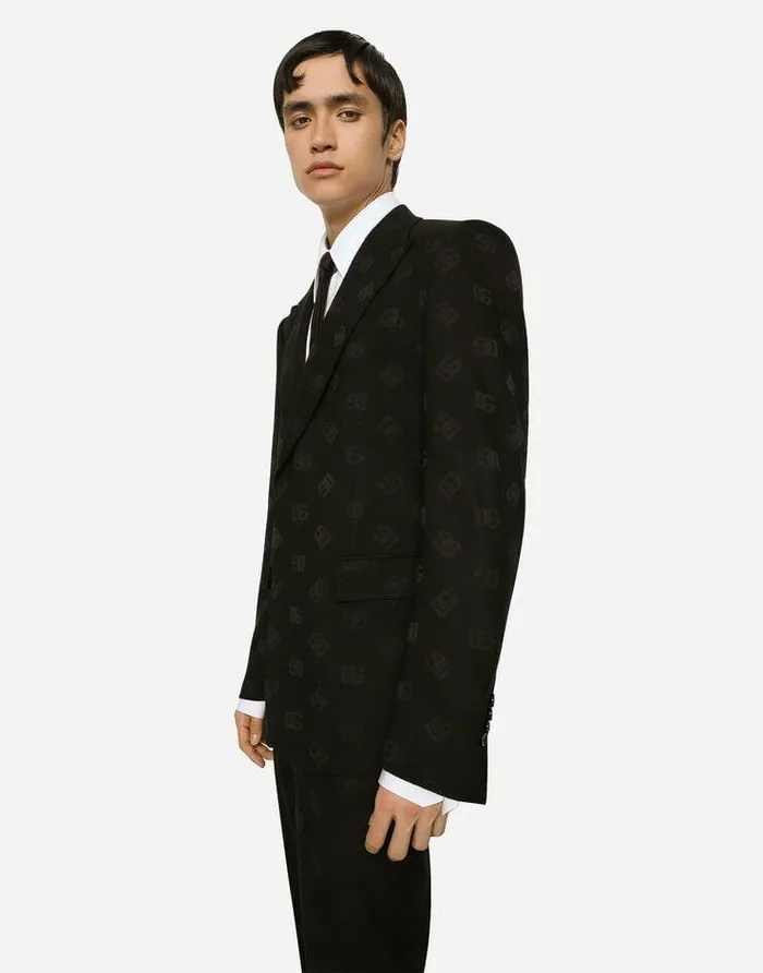 Dolce and Gabbana Suits And Blazers Men Singlebreasted Wool Siciliafit Jacket With Jacquard DG Detailing Black Dolce and Gabbana Suits And Blazers Men Singlebreasted Wool Siciliafit Jacket With Jacquard DG Detailing Black