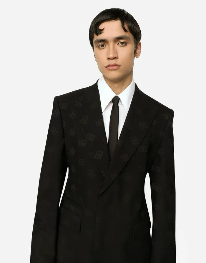 Dolce and Gabbana Suits And Blazers Men Singlebreasted Wool Siciliafit Jacket With Jacquard DG Detailing Black Dolce and Gabbana Suits And Blazers Men Singlebreasted Wool Siciliafit Jacket With Jacquard DG Detailing Black