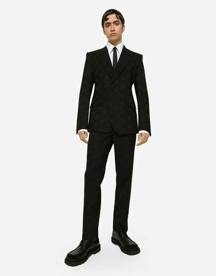 Dolce and Gabbana Suits And Blazers Men Singlebreasted Wool Siciliafit Jacket With Jacquard DG Detailing Black Dolce and Gabbana Suits And Blazers Men Singlebreasted Wool Siciliafit Jacket With Jacquard DG Detailing Black