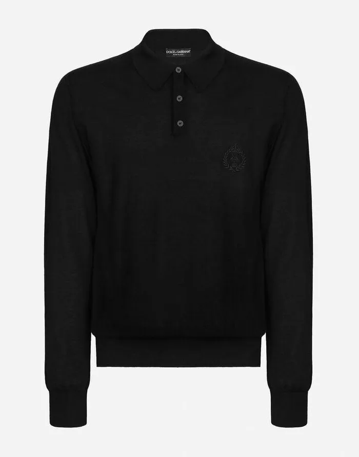 Dolce and Gabbana Sweaters And Cardigans Men Cashmere Polostyle Sweater With DG Logo Embroidery Black Dolce and Gabbana Sweaters And Cardigans Men Cashmere Polostyle Sweater With DG Logo Embroidery Black